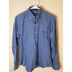 Vintage Alexander Julian Colours Mens Medium Blue Plaid Long Sleeve Dress Shirt